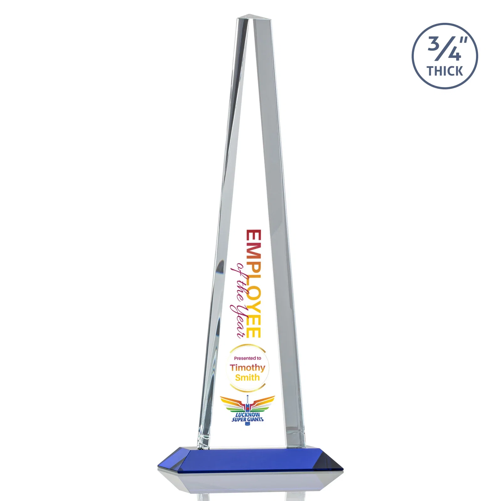 Customized Starfire Crystal Tower Award With a Matching Crystal Base for company anniversary events
