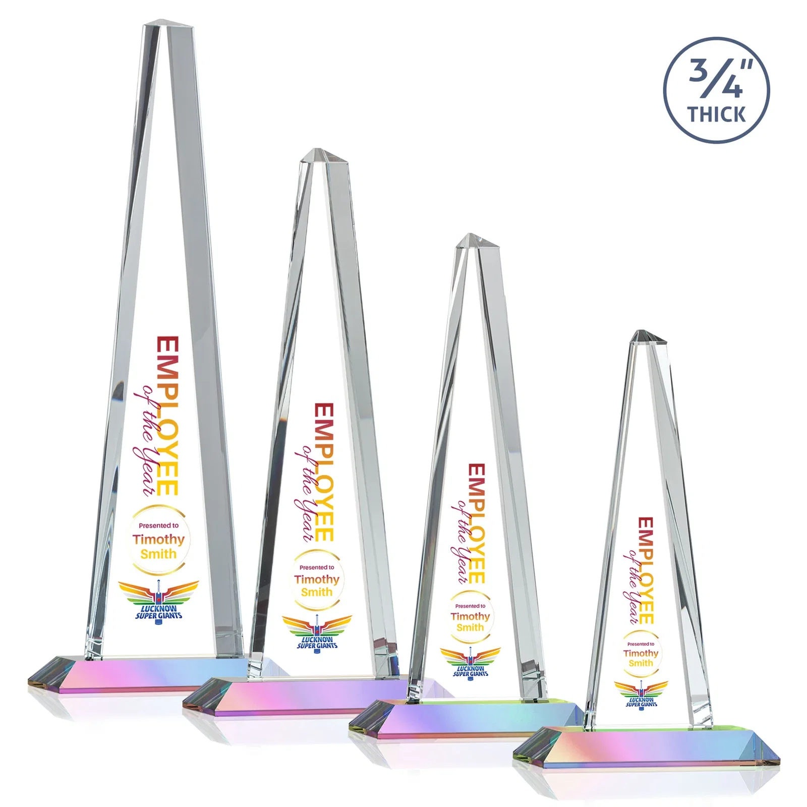 Custom engraved Starfire Crystal Tower Award With a Matching Crystal Base for employee recognition