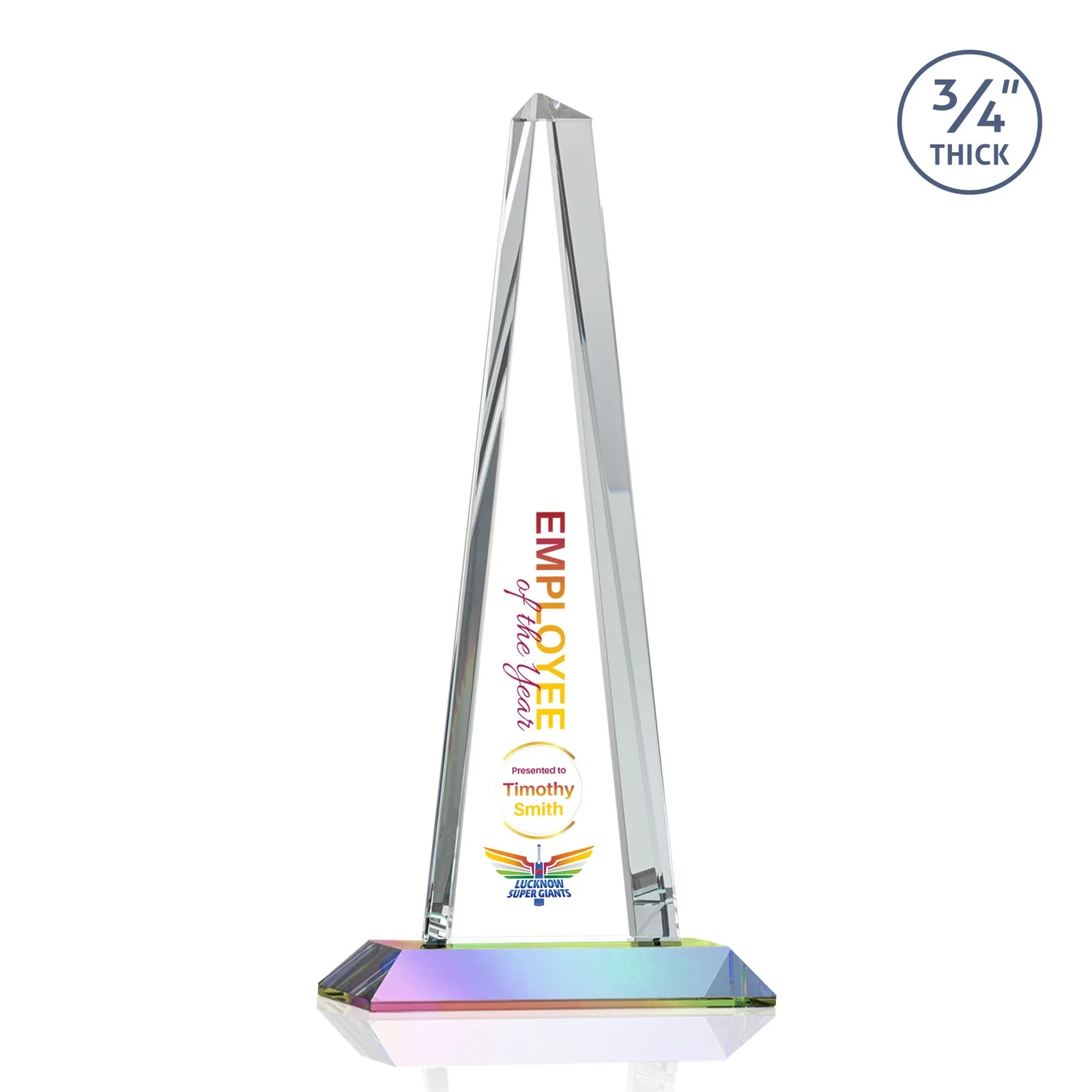 Custom engraved Starfire Crystal Tower Award With a Matching Crystal Base for service anniversary gifts