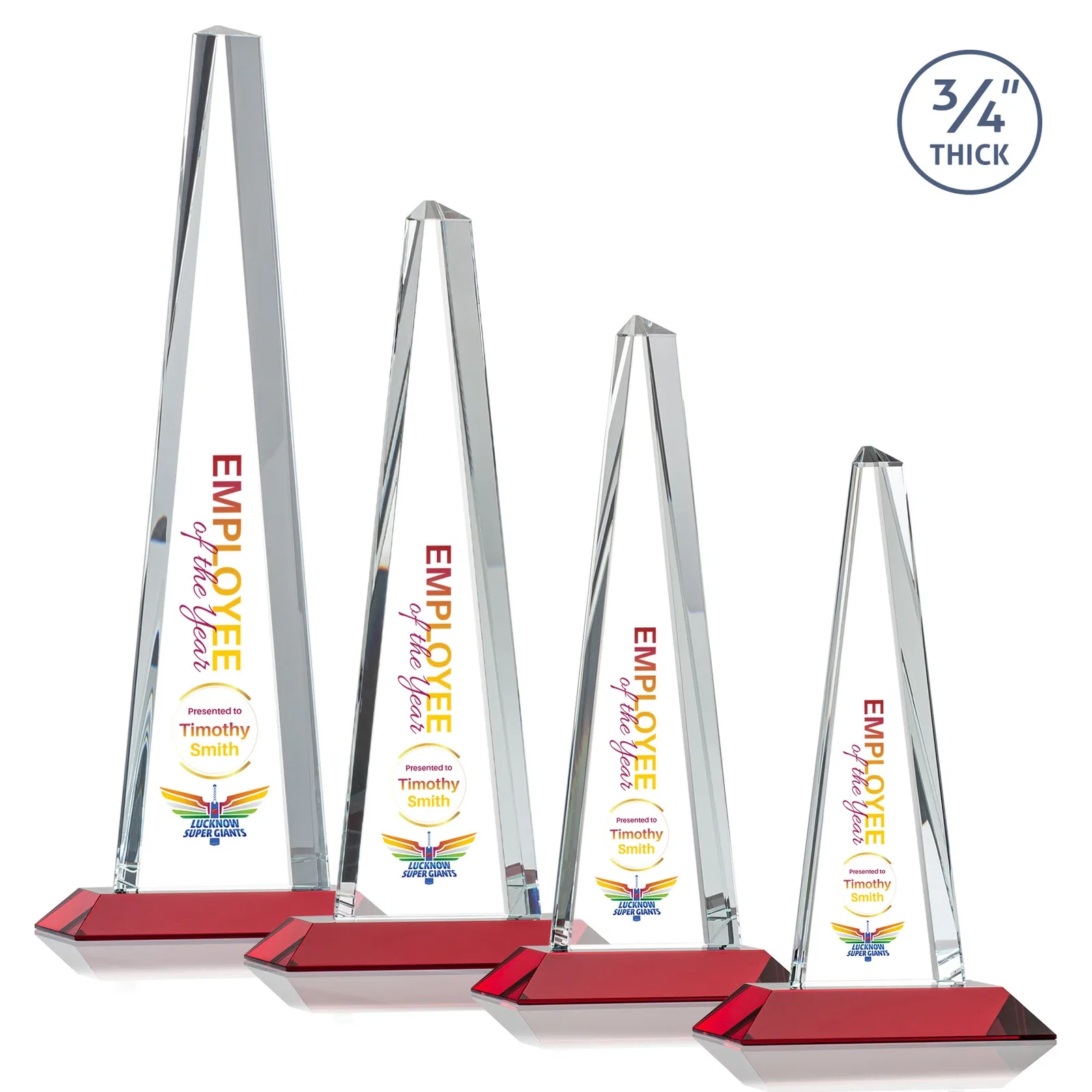 Custom engraved Starfire Crystal Tower Award With a Matching Crystal Base for team milestone celebrations