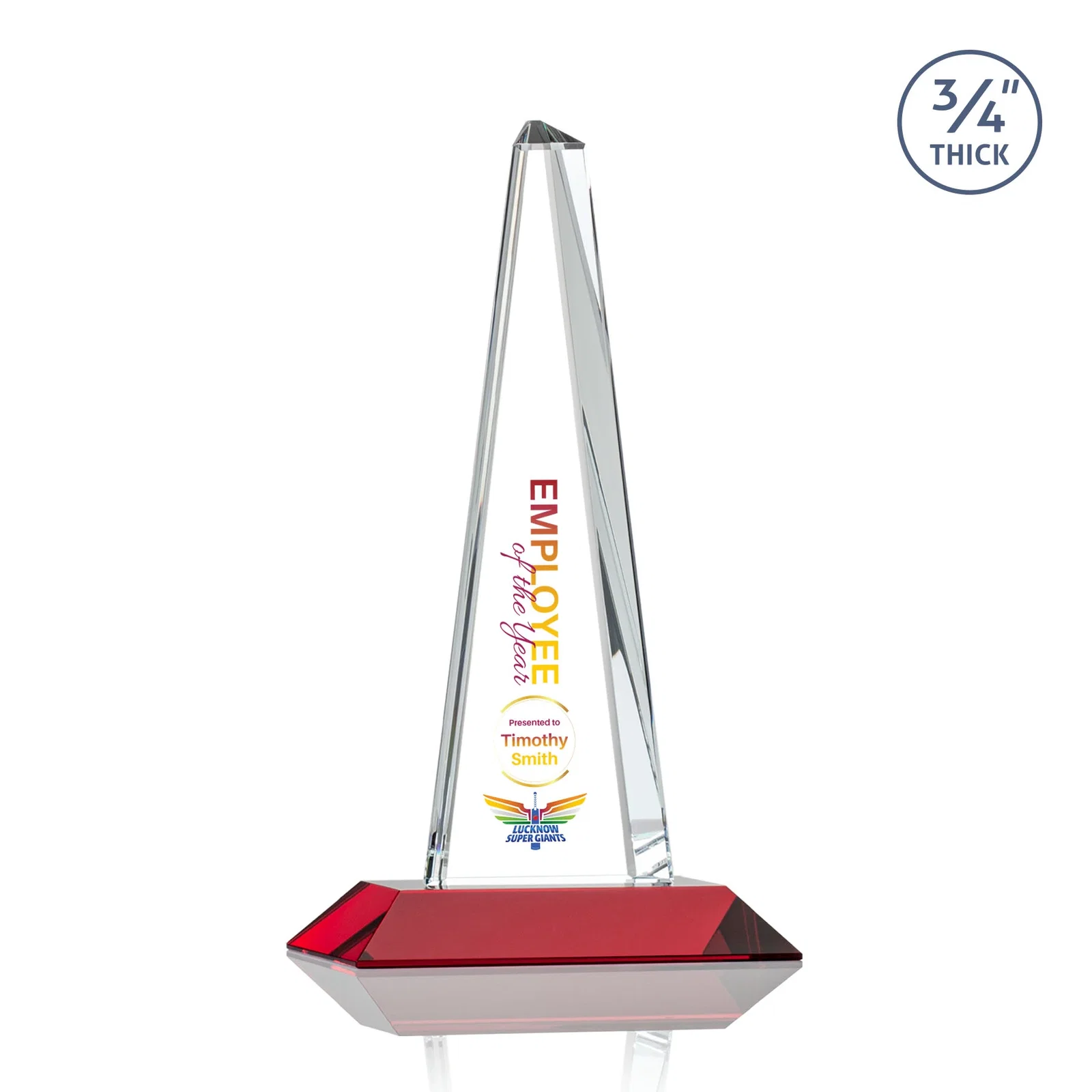 Custom engraved Starfire Crystal Tower Award With a Matching Crystal Base for donor appreciation