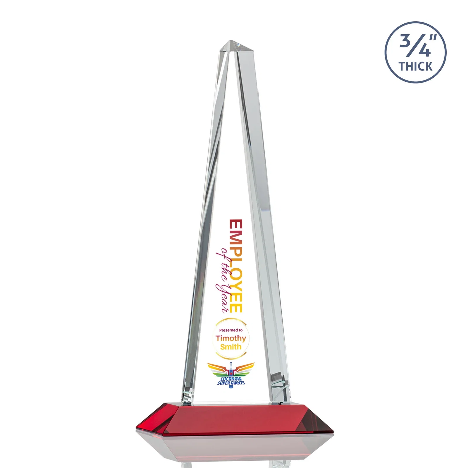 Custom engraved Starfire Crystal Tower Award With a Matching Crystal Base for graduation ceremonies