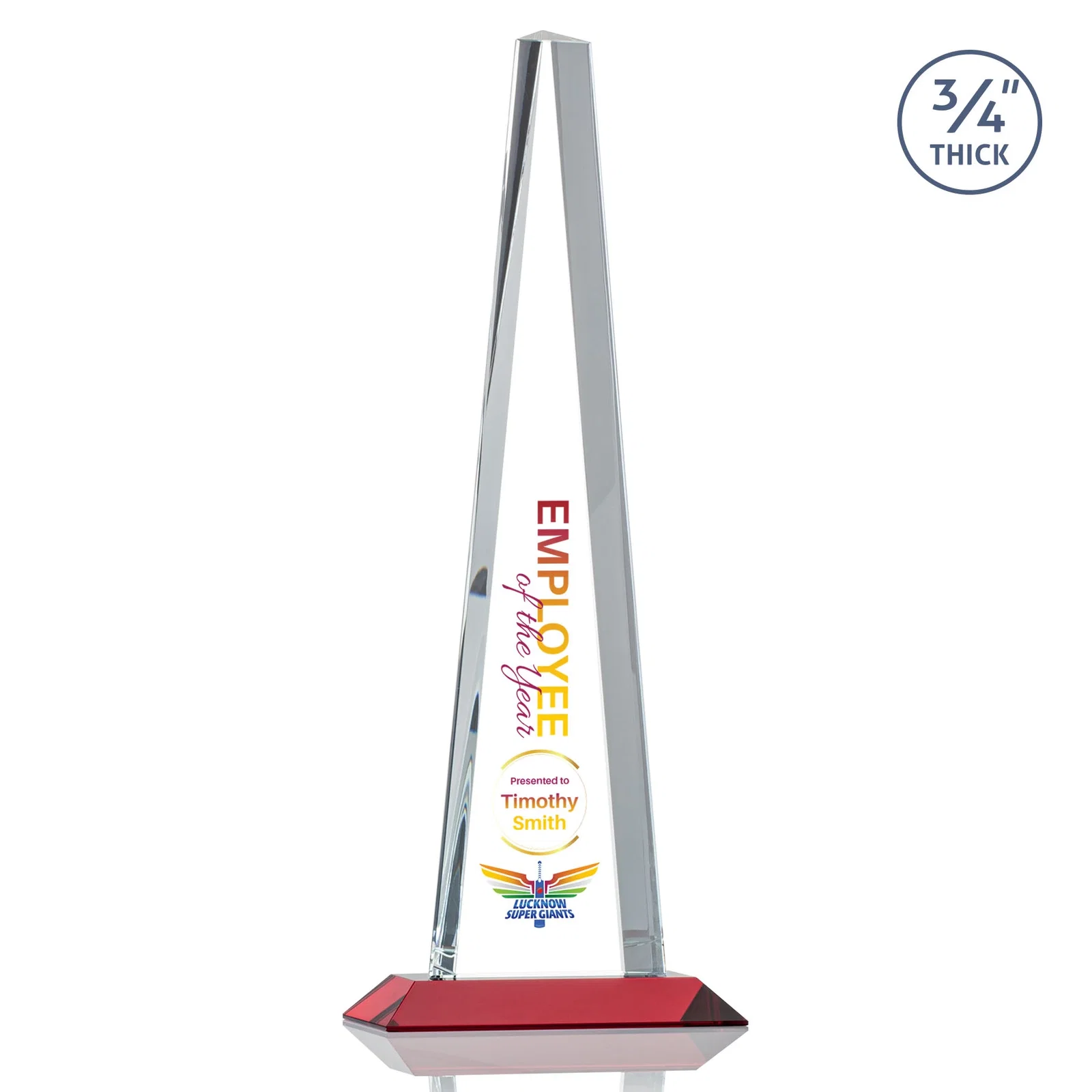 Custom engraved Starfire Crystal Tower Award With a Matching Crystal Base for volunteer appreciation