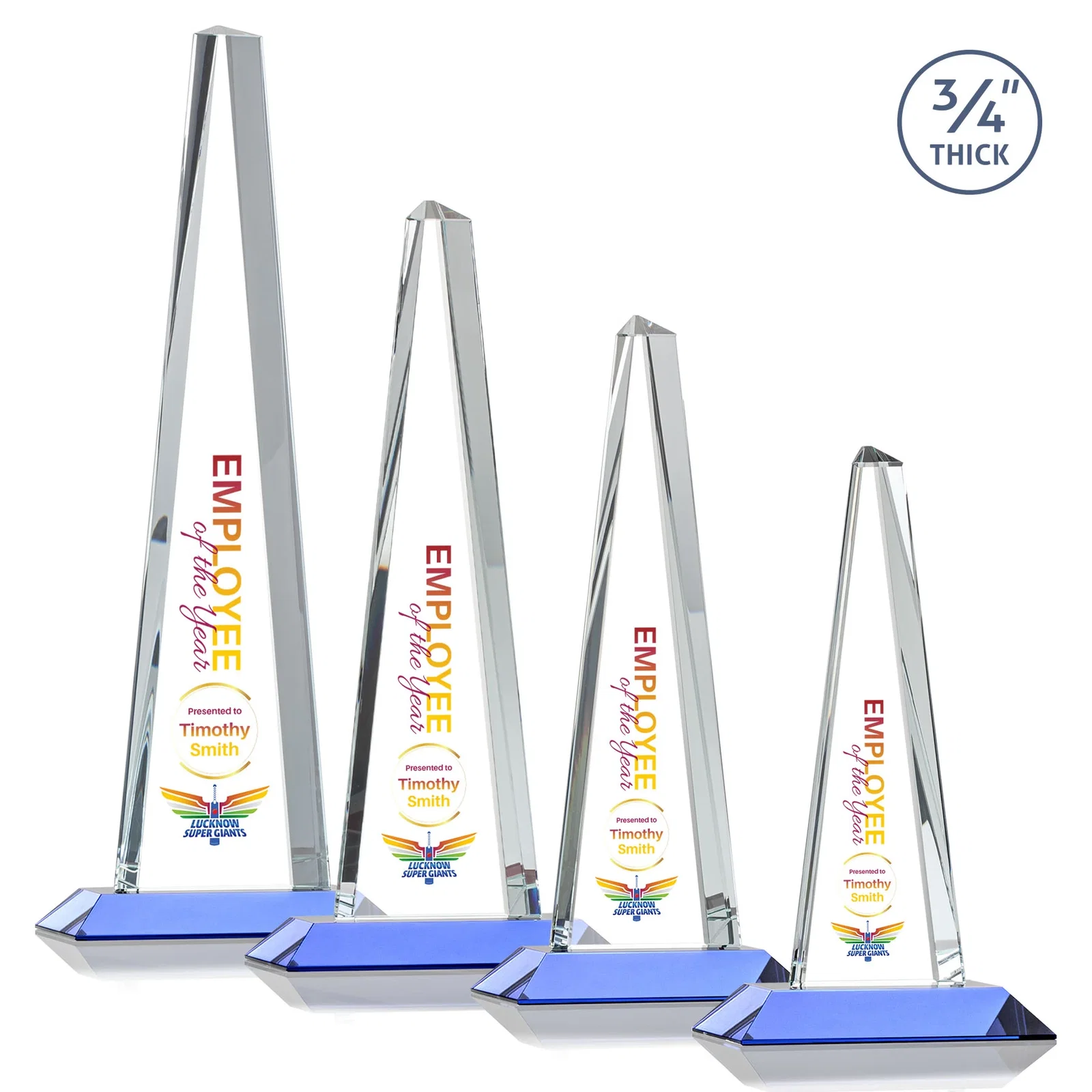 Custom engraved Starfire Crystal Tower Award With a Matching Crystal Base for dealer and partner awards