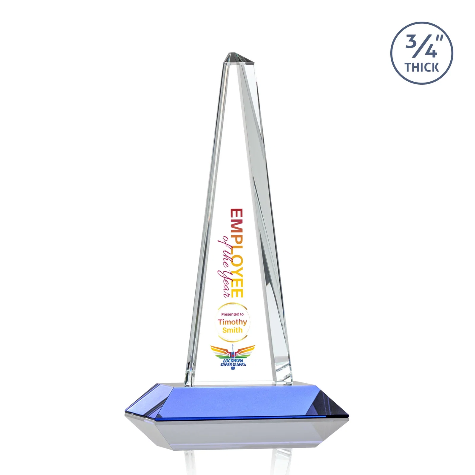 Custom engraved Starfire Crystal Tower Award With a Matching Crystal Base for company anniversary events