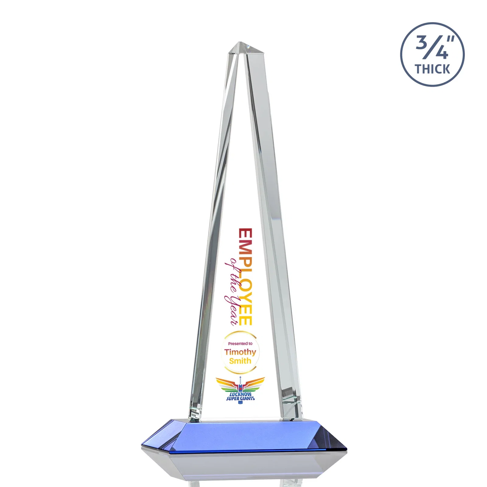 Custom Starfire Crystal Tower Award With a Matching Crystal Base, with your logo for employee recognition