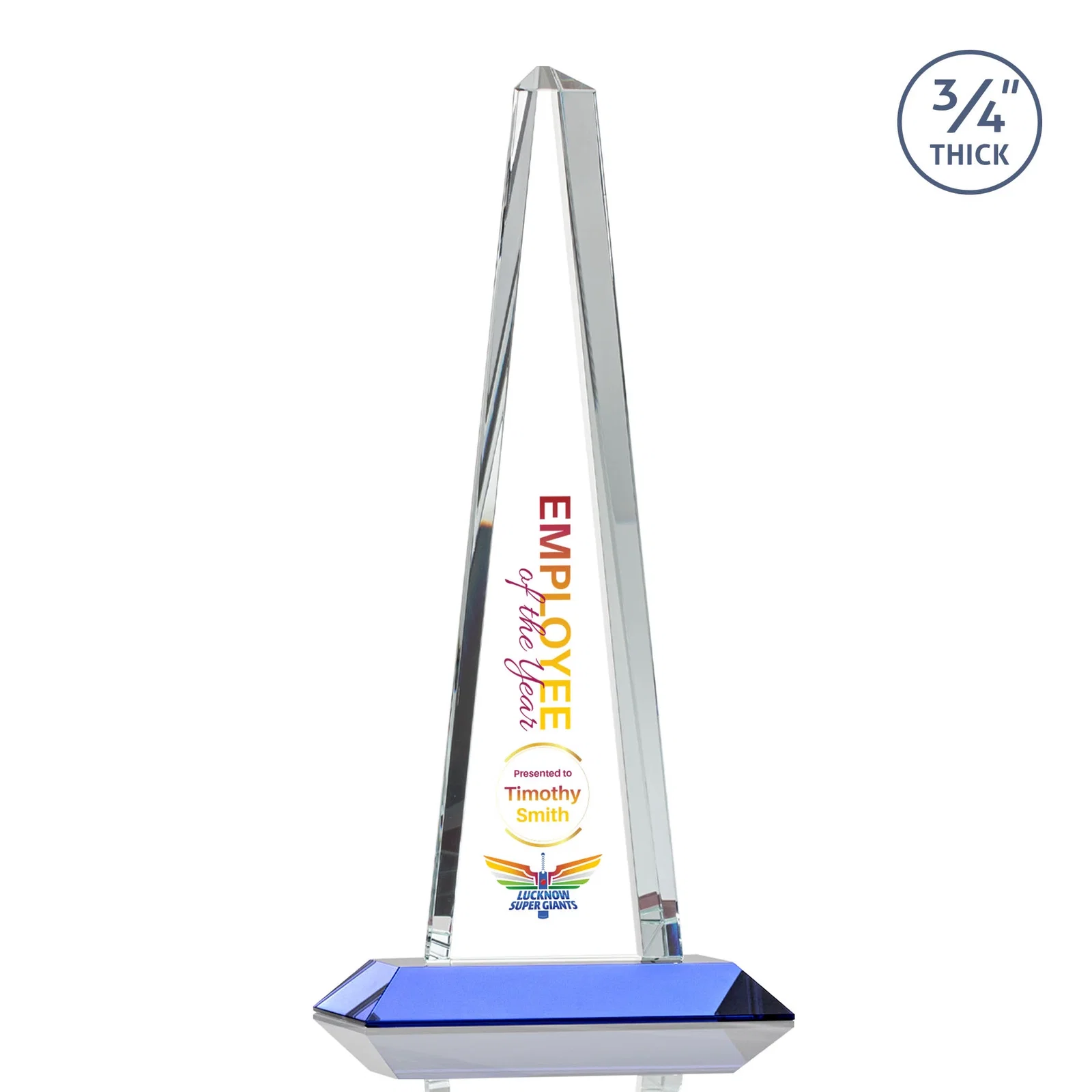 Custom Starfire Crystal Tower Award With a Matching Crystal Base, with your logo for corporate award ceremonies