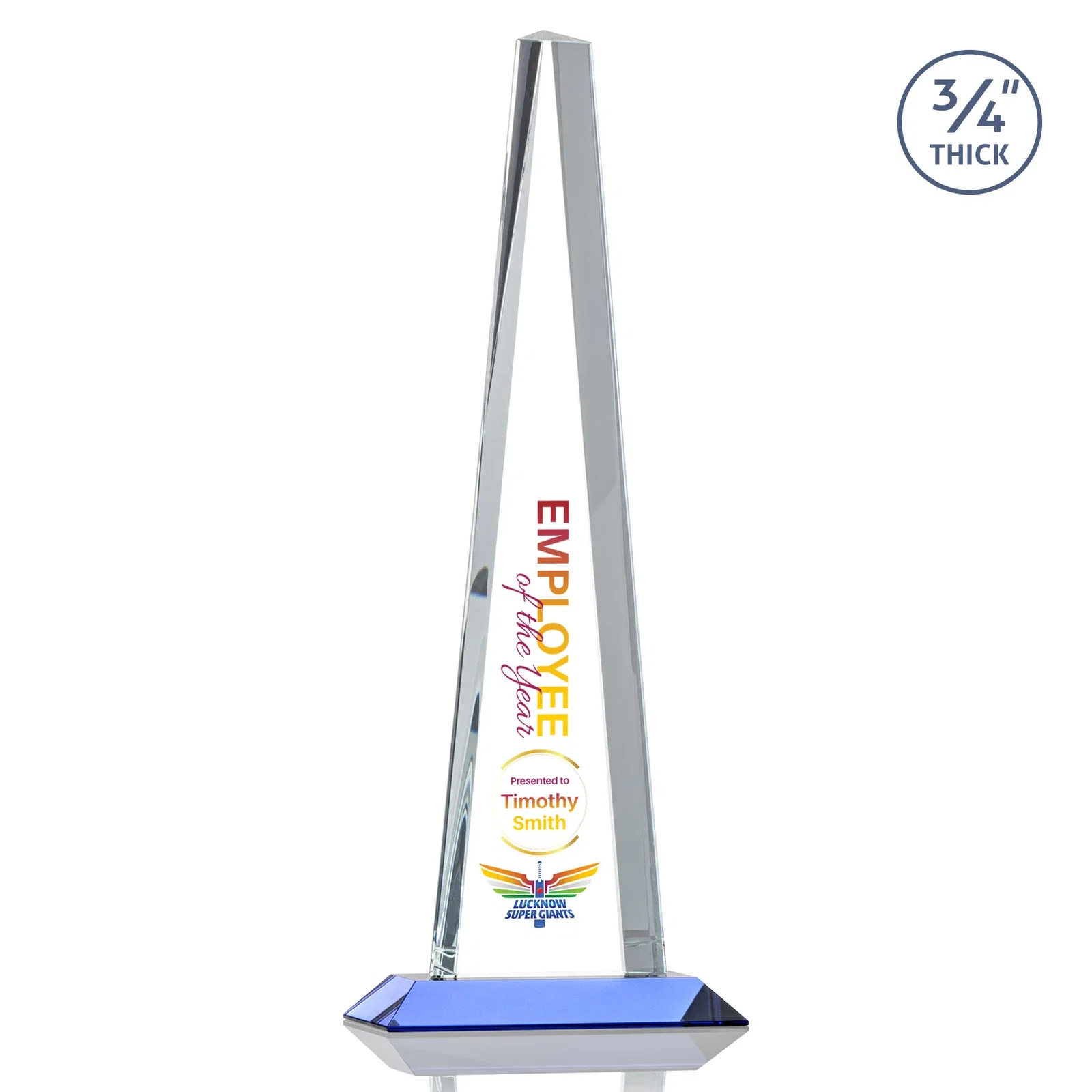 Custom Starfire Crystal Tower Award With a Matching Crystal Base, with your logo for service anniversary gifts