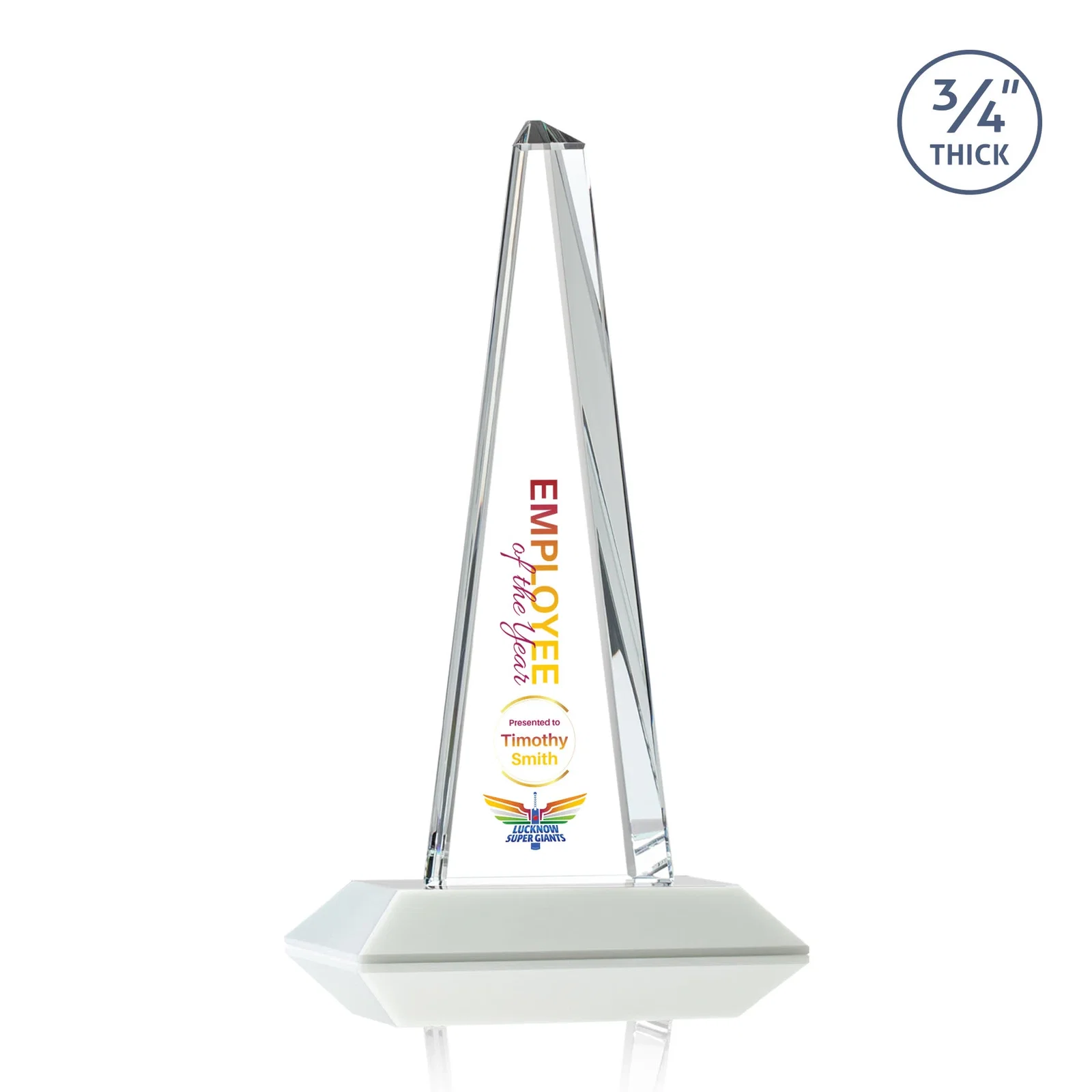 Custom Starfire Crystal Tower Award With a Matching Crystal Base, with your logo for retirement presentations