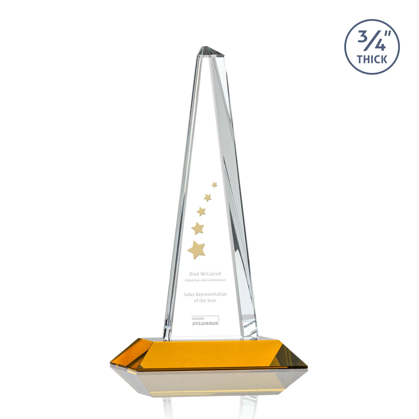 Custom Starfire Crystal Tower Award With a Matching Crystal Base for safety achievement programs