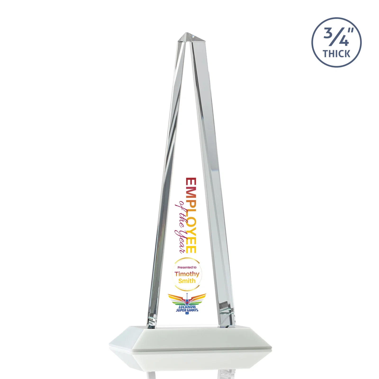 Custom Starfire Crystal Tower Award With a Matching Crystal Base, with your logo for team milestone celebrations