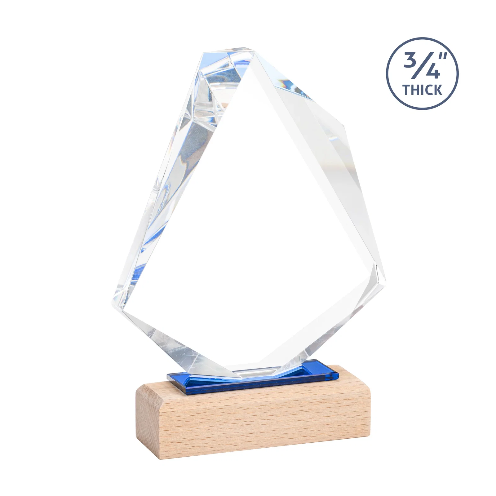 Custom Starfire Crystal Elongated Diamond Award on Beechwood Base for volunteer appreciation