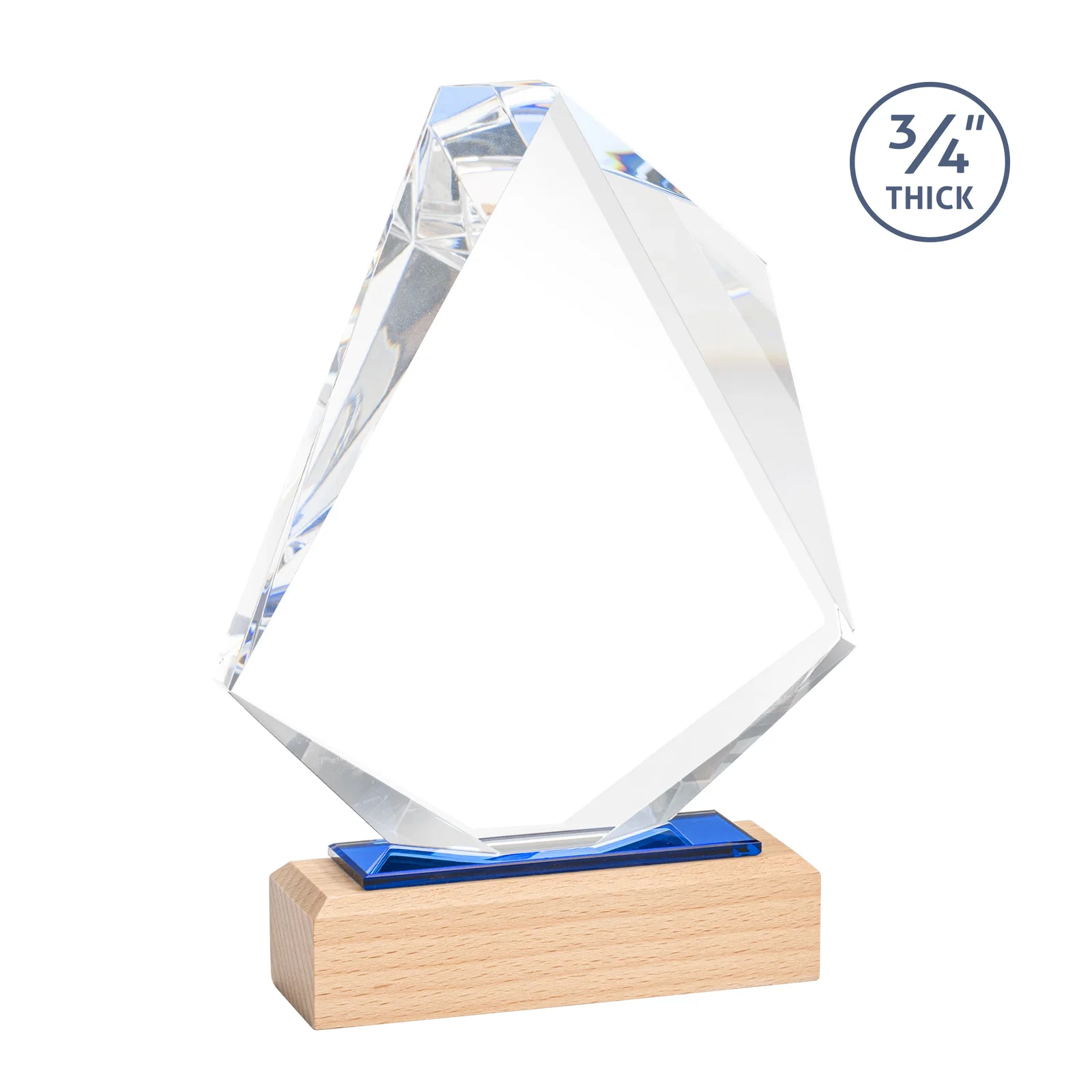 Custom Starfire Crystal Elongated Diamond Award on Beechwood Base for dealer and partner awards