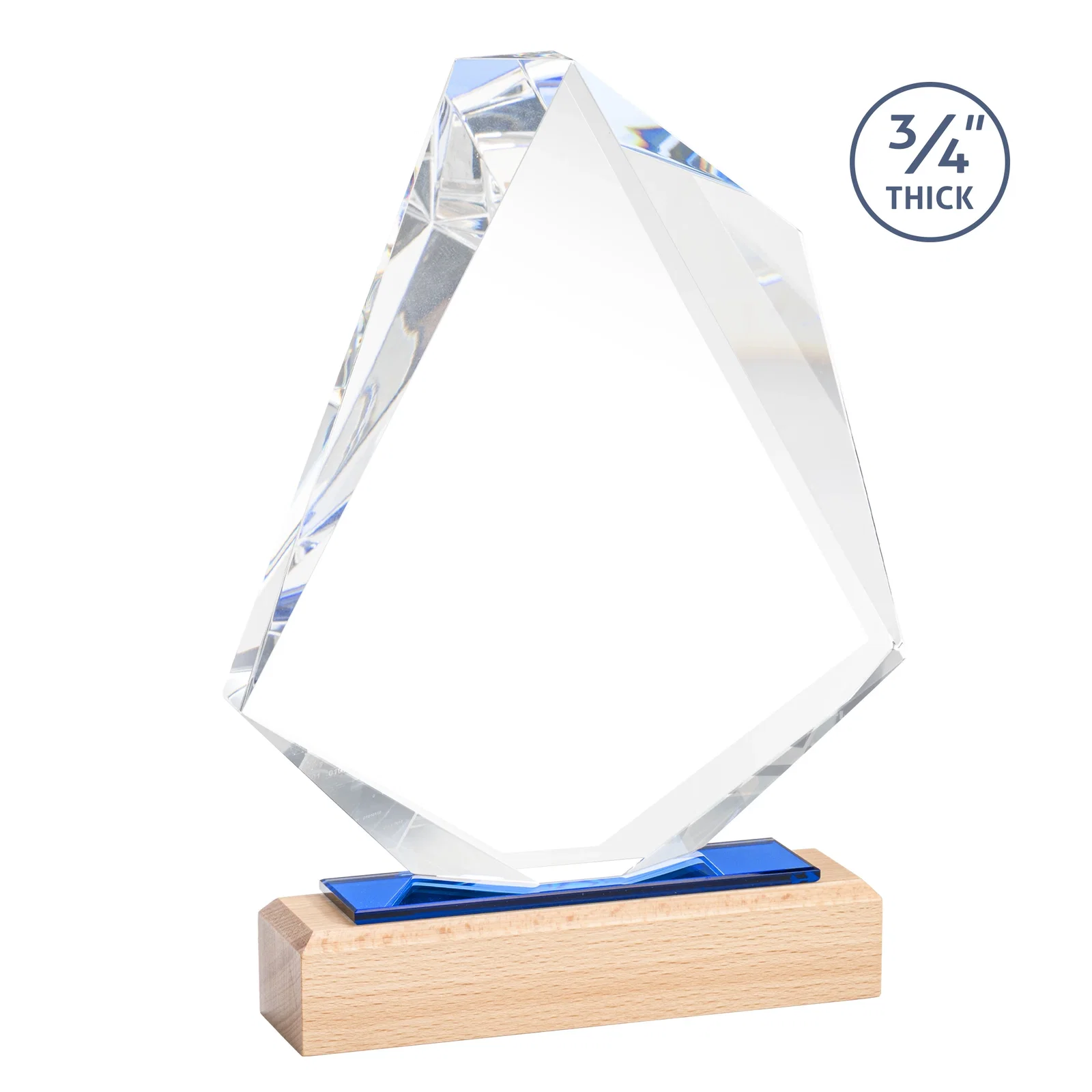 Custom Starfire Crystal Elongated Diamond Award on Beechwood Base for company anniversary events