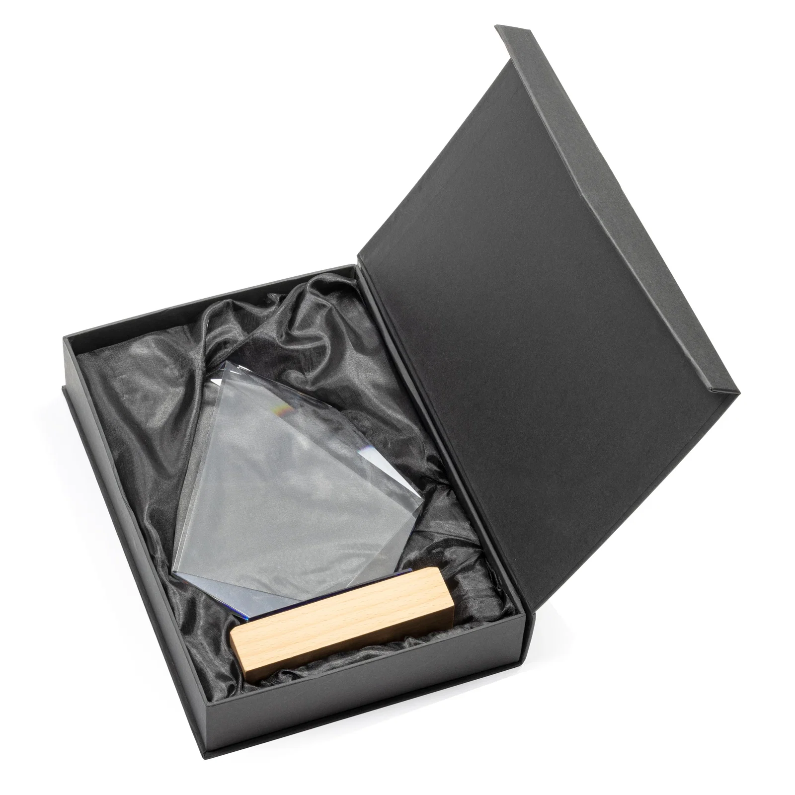 Custom Starfire Crystal Elongated Diamond Award on Beechwood Base for retirement presentations