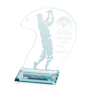 Jade Glass Male Golfer Award With Curved Swing Shape