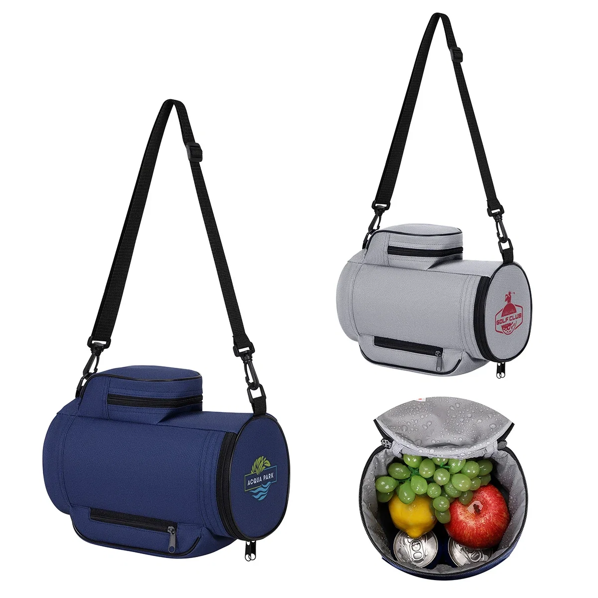 Custom Malibu 8-Can Polyester Crossbody Cooler Bag, front view of the branded cooler bag