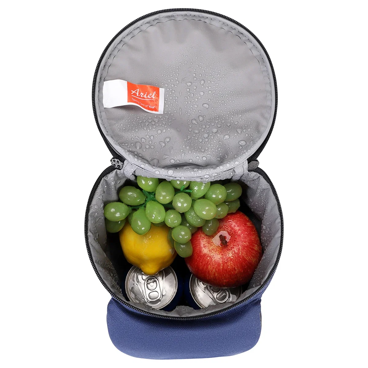 Open view of the branded Malibu 8-Can Polyester Crossbody Cooler Bag showing the insulated interior