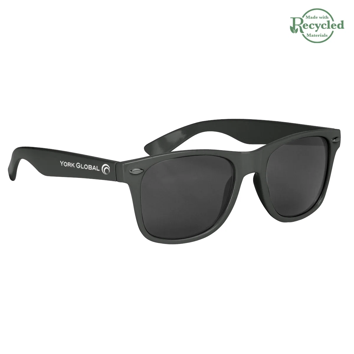 Classic sunglasses with molded plastic frames and dark lenses