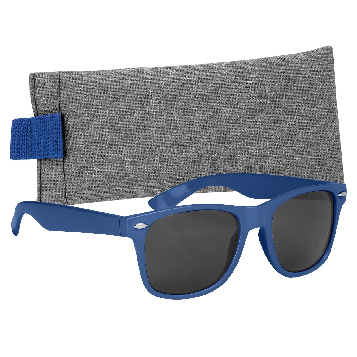 Pouch shown open with the eyewear tucked inside