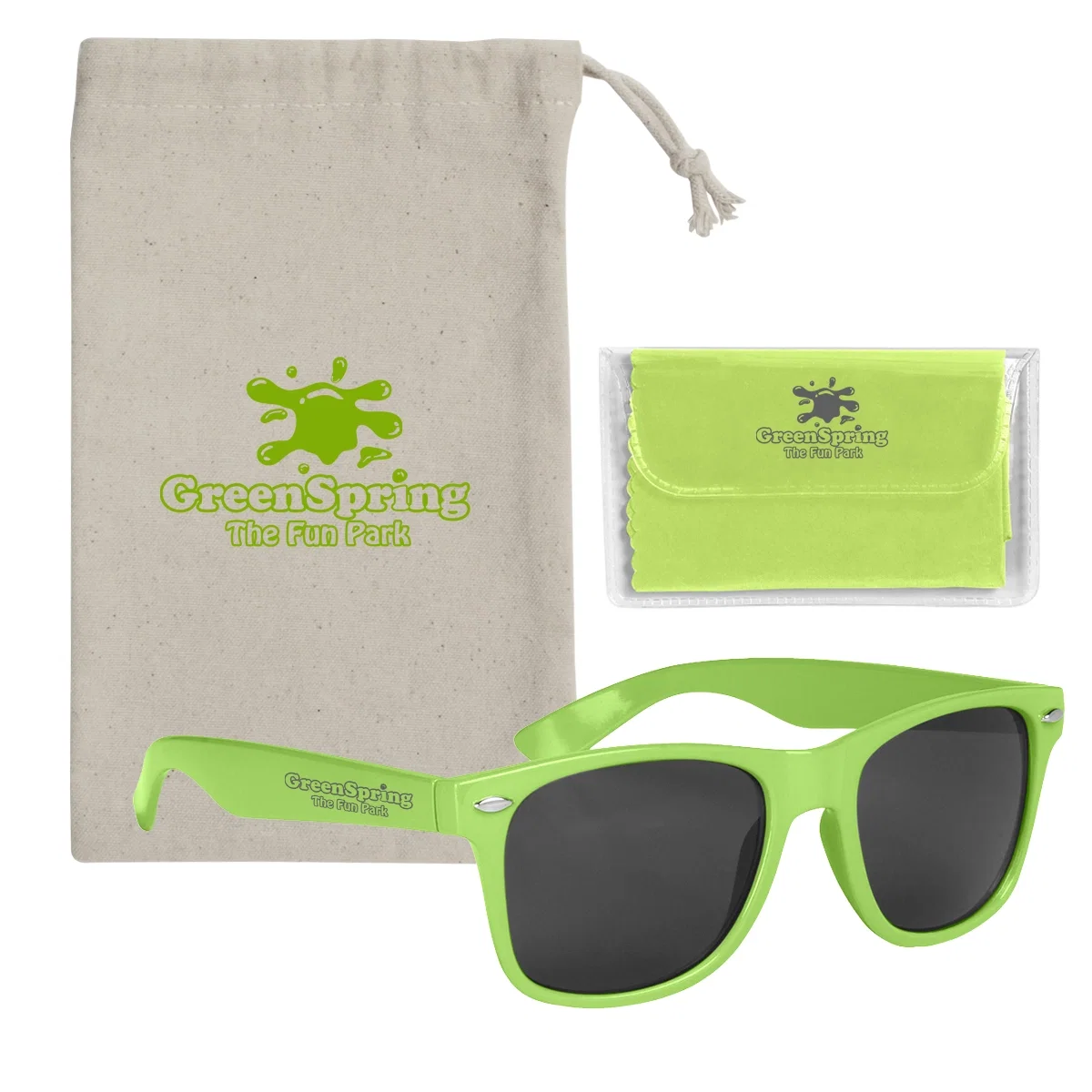 Malibu sunglasses bundled with a microfiber cleaning cloth and pouch