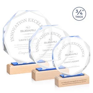 Recessed Bevel Starfire Crystal Octagon Award on Beechwood Base