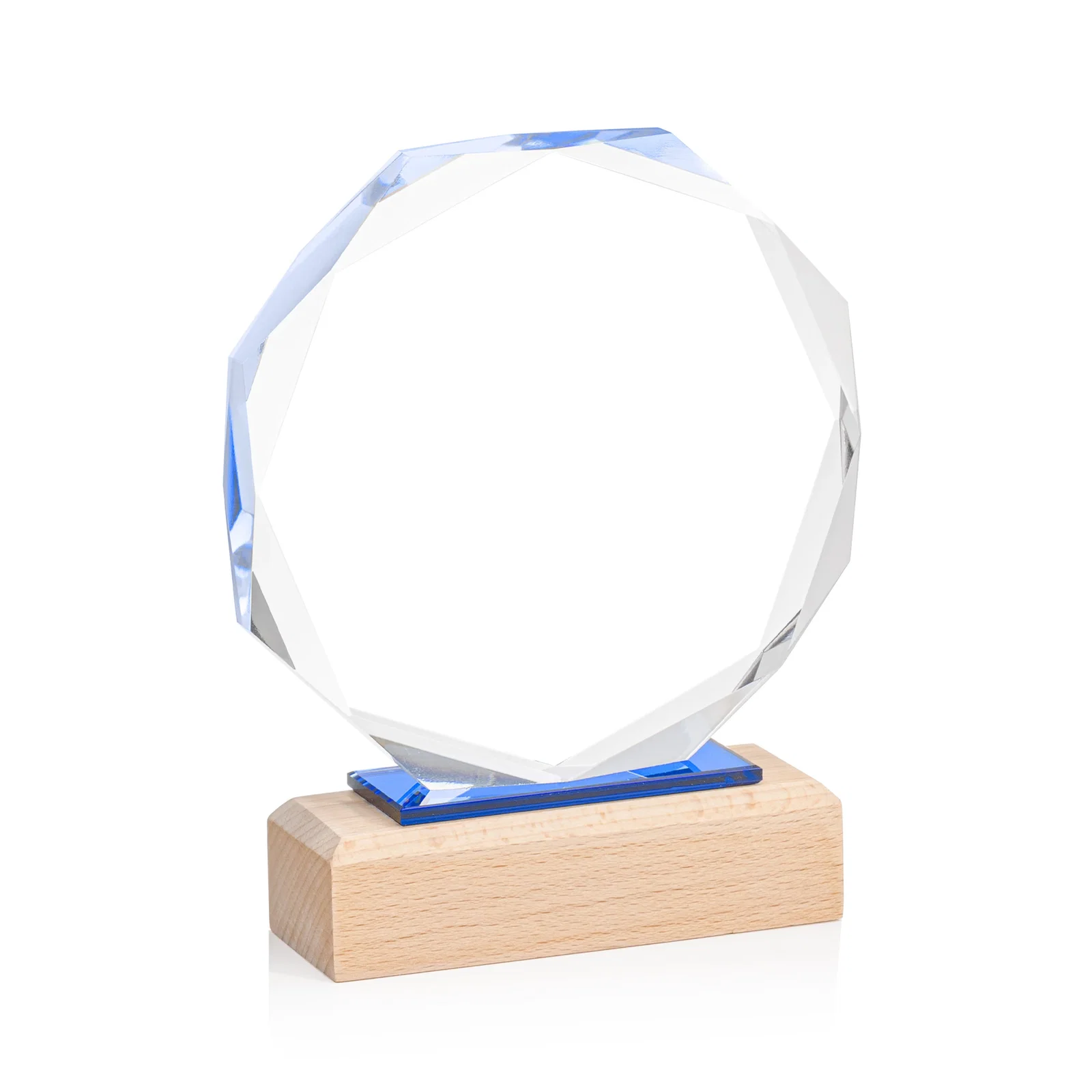 Custom Recessed Bevel Starfire Crystal Octagon Award on Beechwood Base for safety achievement programs