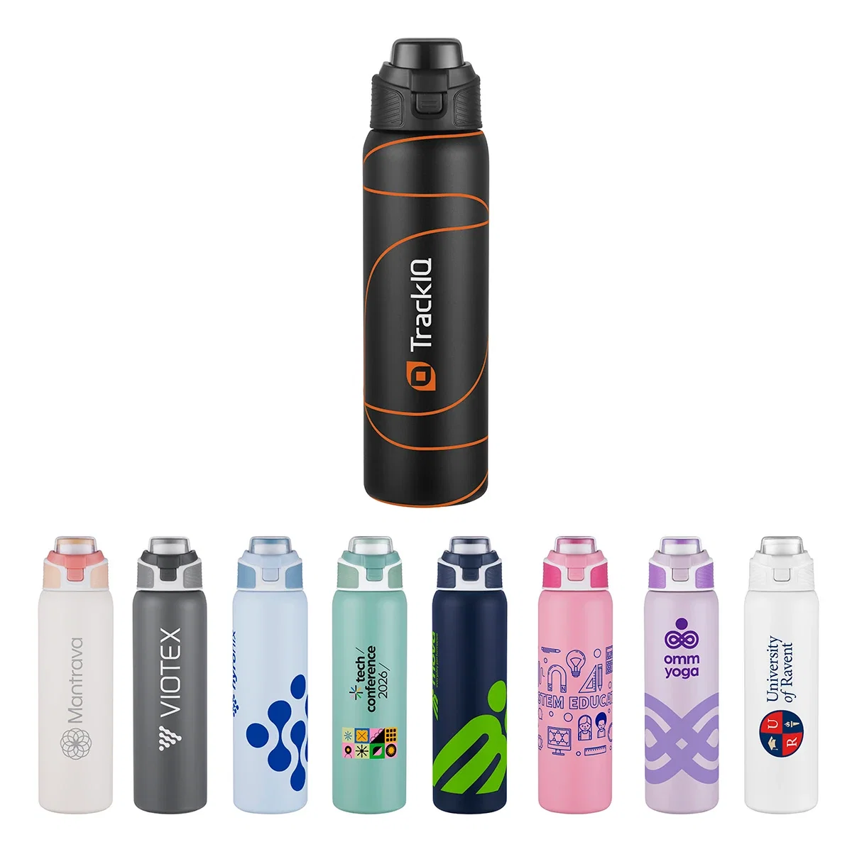 Custom Malone 28 oz Eco-friendly Vacuum Insulated Stainless Steel Bottle, front view of the branded bottle