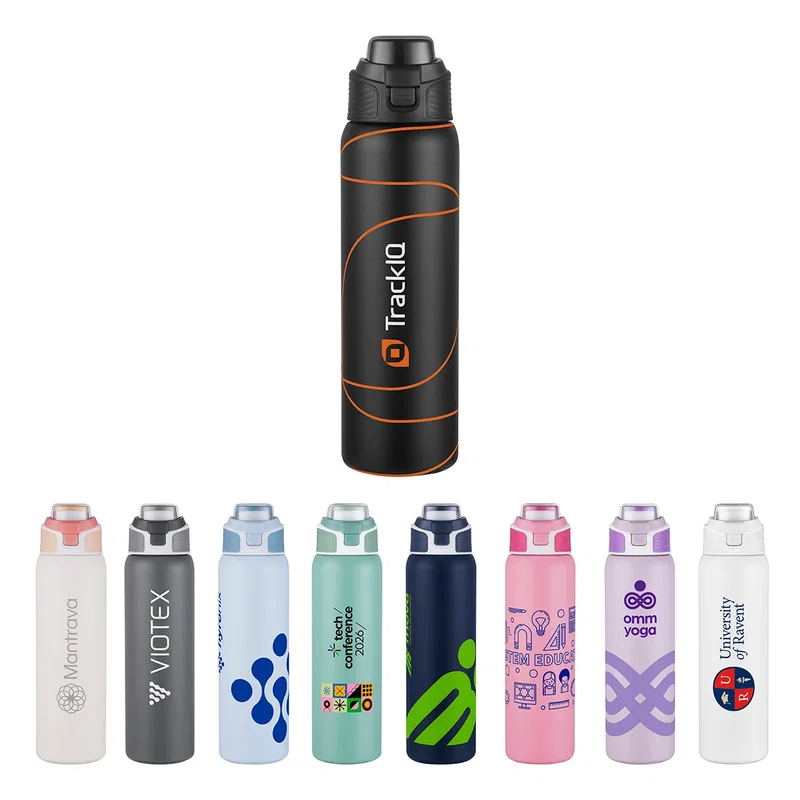 Custom Malone 28 oz Eco-friendly Vacuum Insulated Stainless Steel Bottle, front view of the branded bottle