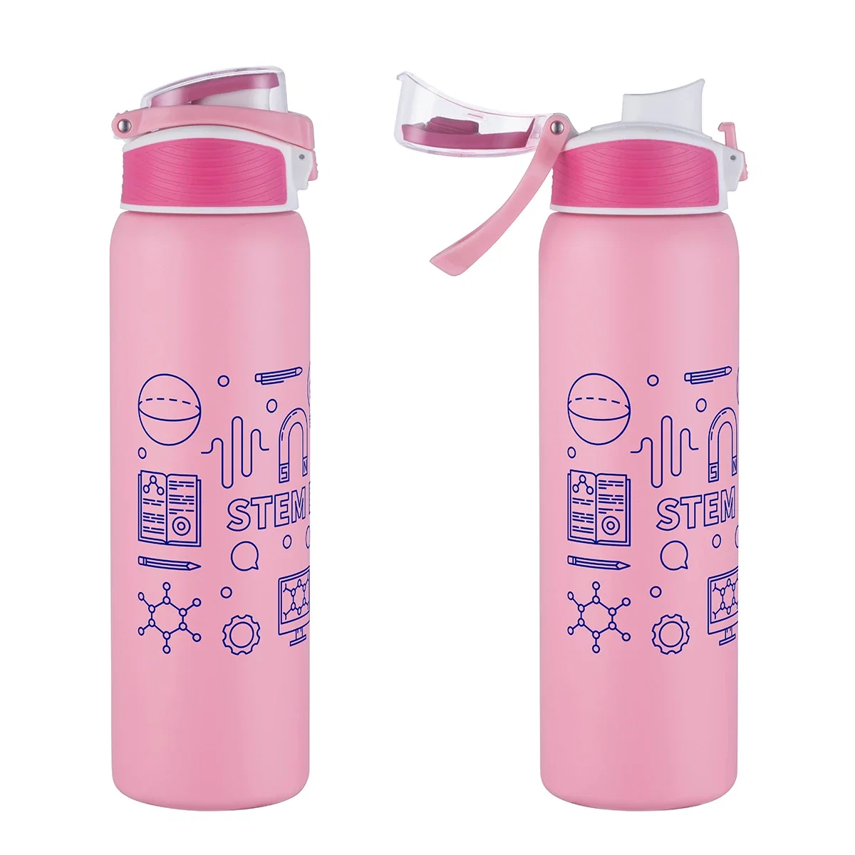 Two Malone bottles shown side by side with the flip lid closed and open