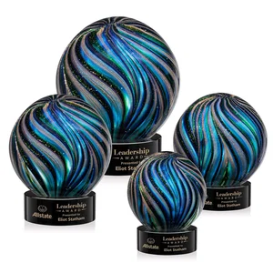 Glass Sphere Award With Gold, Ebony, Sapphire, and Emerald Swirls