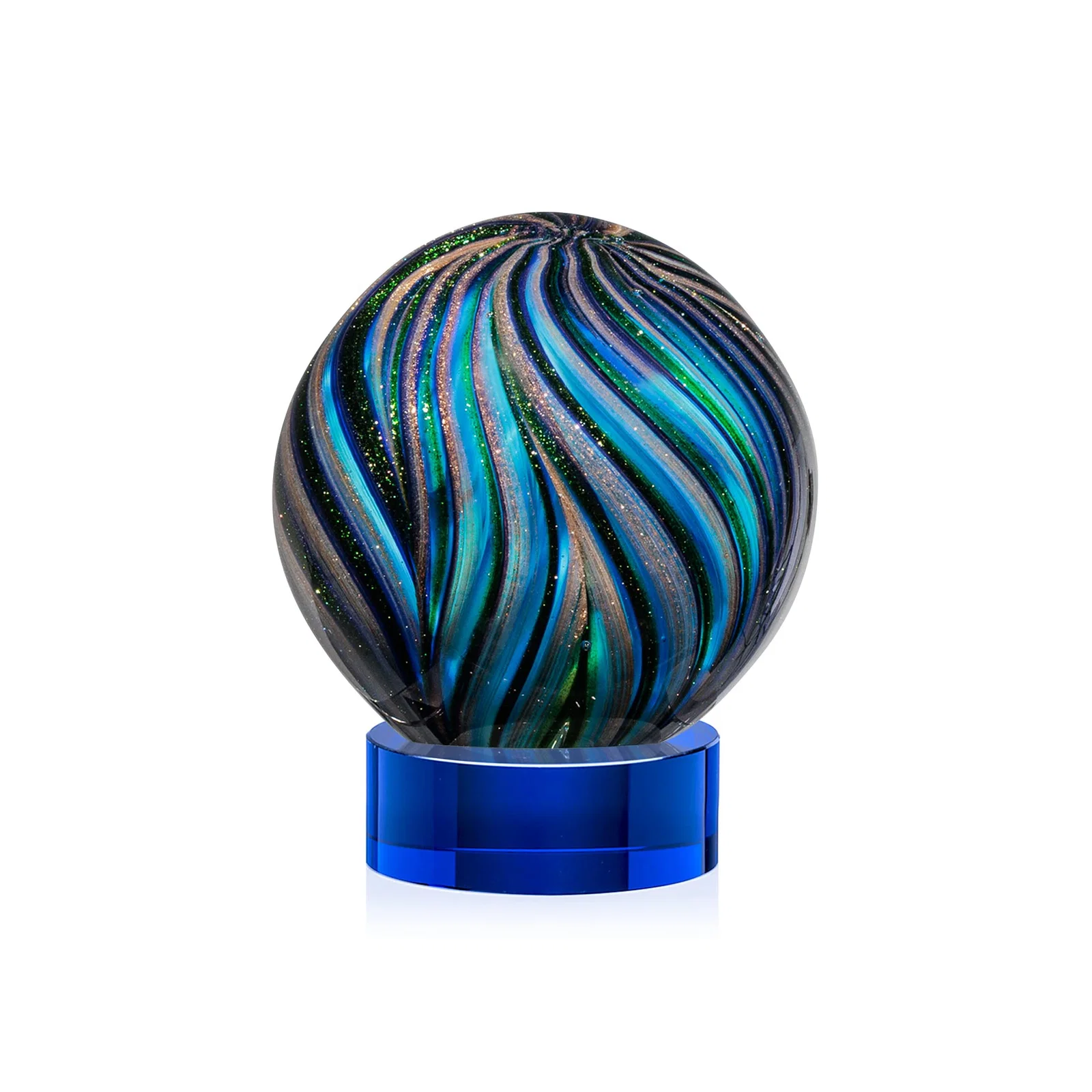 Personalized Glass Sphere Award With Gold, Ebony, Sapphire, and Emerald Swirls for safety achievement programs