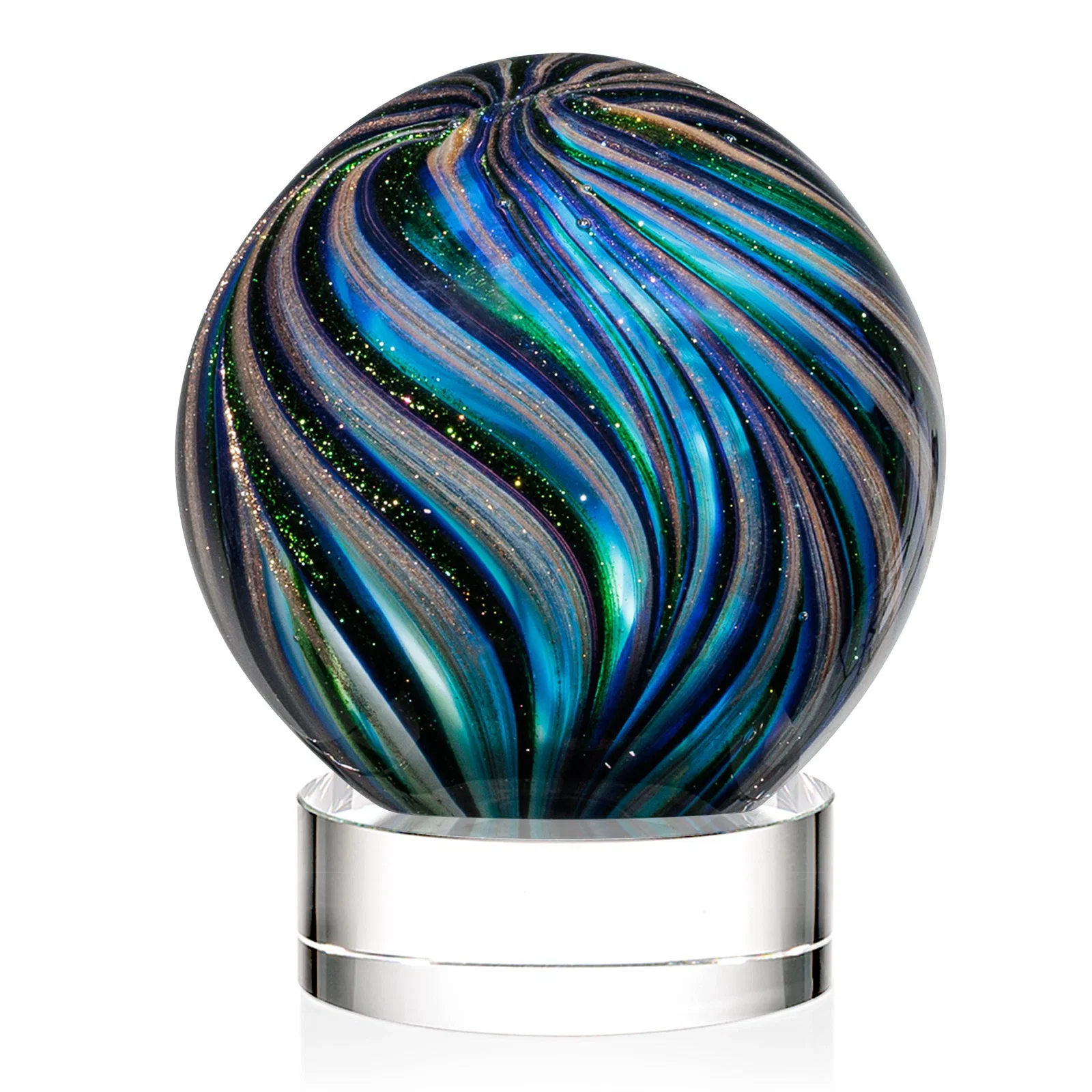 Promotional Glass Sphere Award With Gold, Ebony, Sapphire, and Emerald Swirls for service anniversary gifts