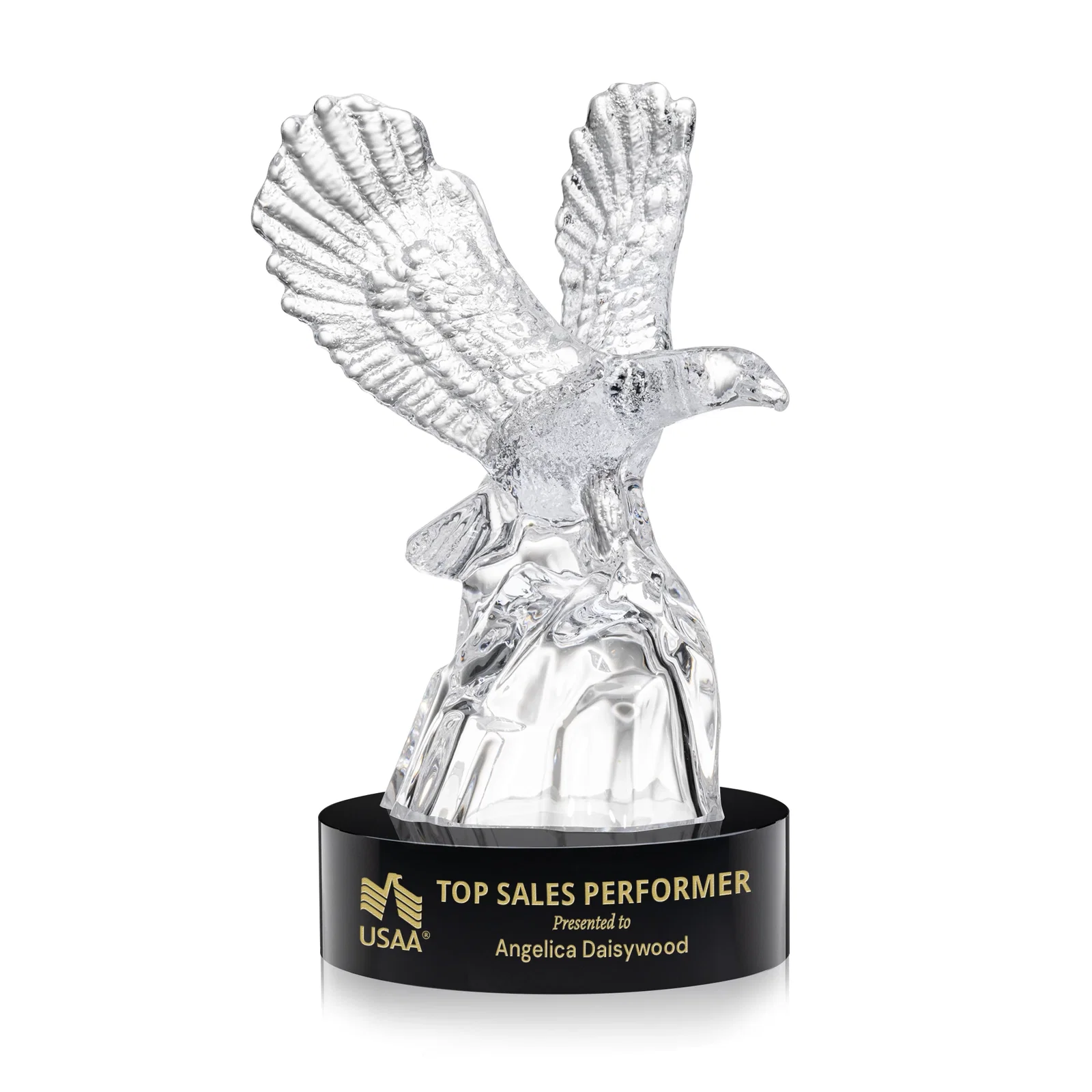 Custom Optical Crystal Eagle Award on a Crystalline Mountain Peak for service anniversary gifts