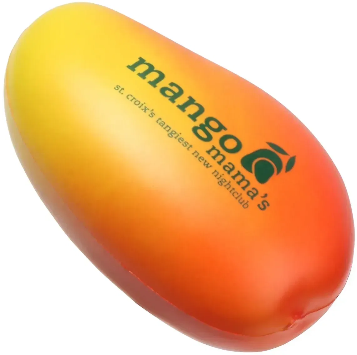 Mango custom stress ball shaped like a ripe mango, branded health and nutrition promotional logo giveaway