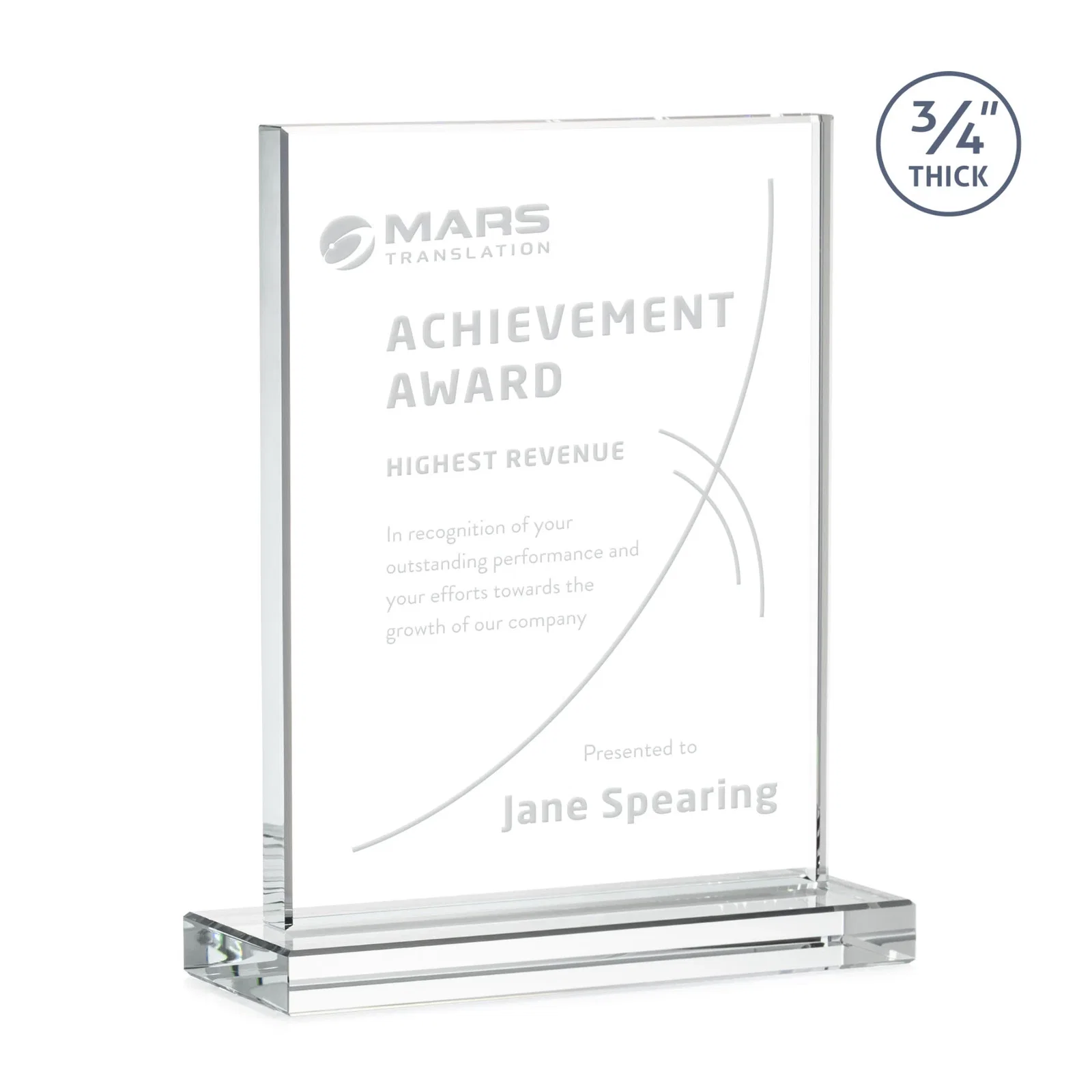 Personalized Jade Crystal Upright Award, 0.75 Inch Thick, Built For Deep Etching for safety achievement programs