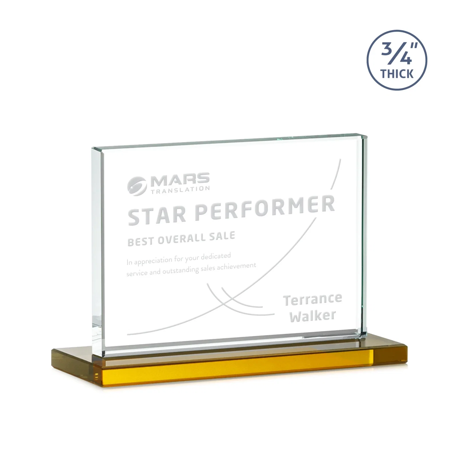 Promotional Jade Crystal Upright Award, 0.75 Inch Thick, Built For Deep Etching for employee recognition