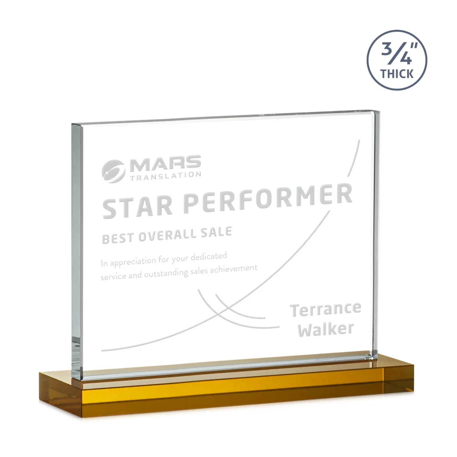 Promotional Jade Crystal Upright Award, 0.75 Inch Thick, Built For Deep Etching for service anniversary gifts