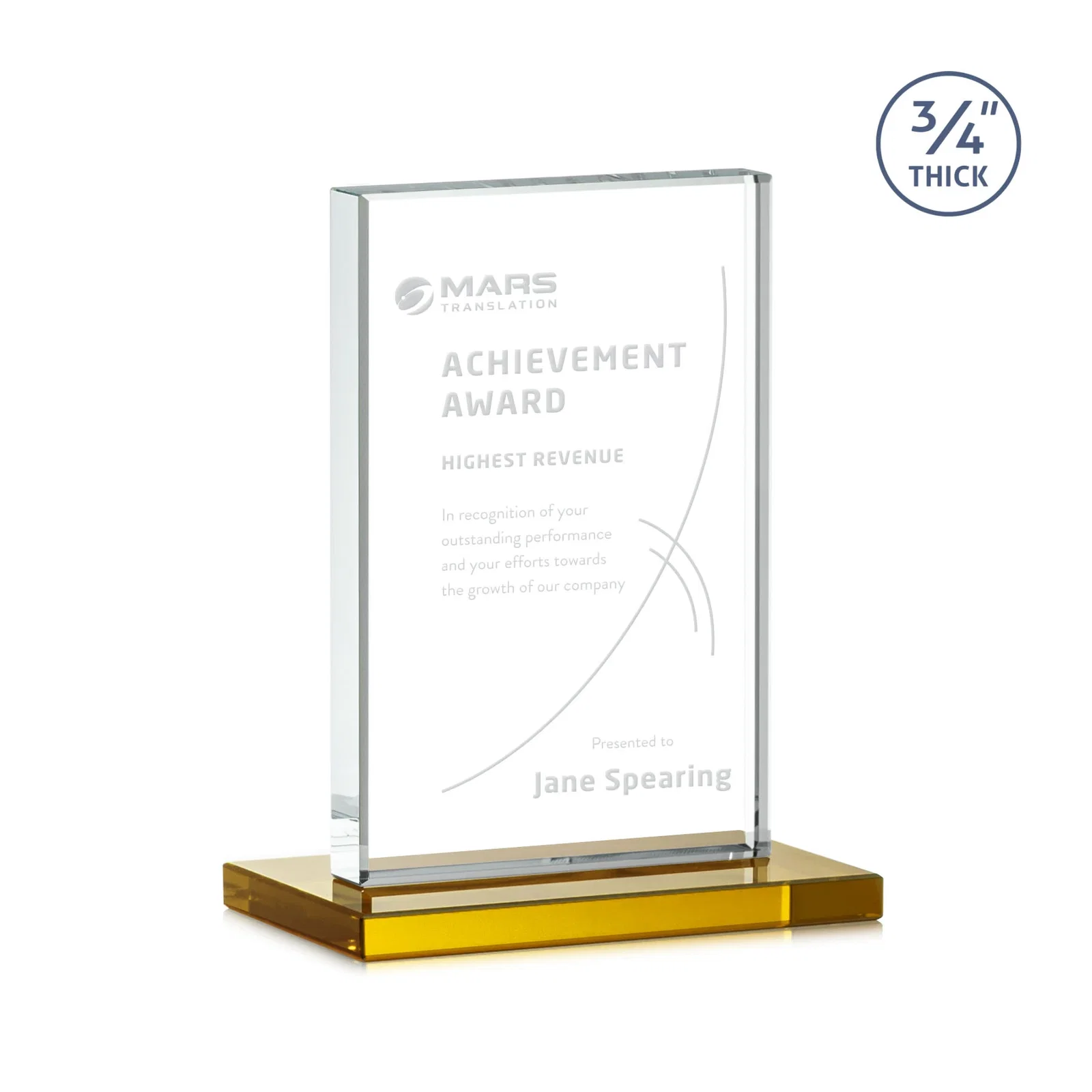 Promotional Jade Crystal Upright Award, 0.75 Inch Thick, Built For Deep Etching for retirement presentations