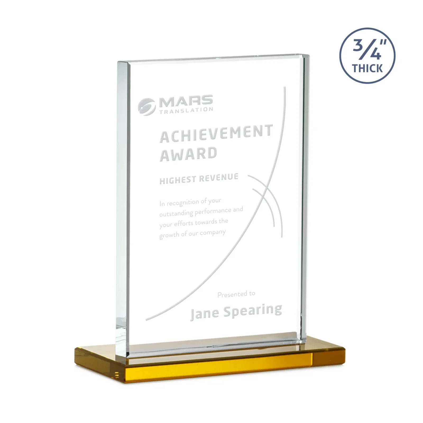 Promotional Jade Crystal Upright Award, 0.75 Inch Thick, Built For Deep Etching for team milestone celebrations