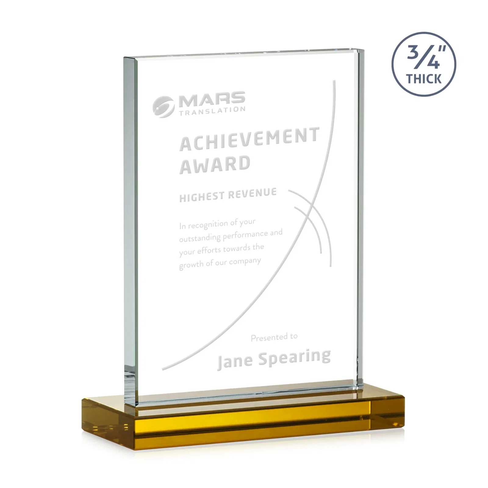 Promotional Jade Crystal Upright Award, 0.75 Inch Thick, Built For Deep Etching for donor appreciation