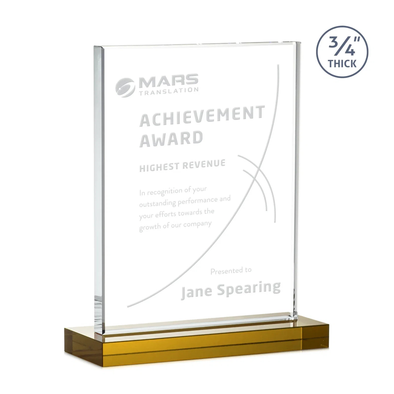 Promotional Jade Crystal Upright Award, 0.75 Inch Thick, Built For Deep Etching for graduation ceremonies