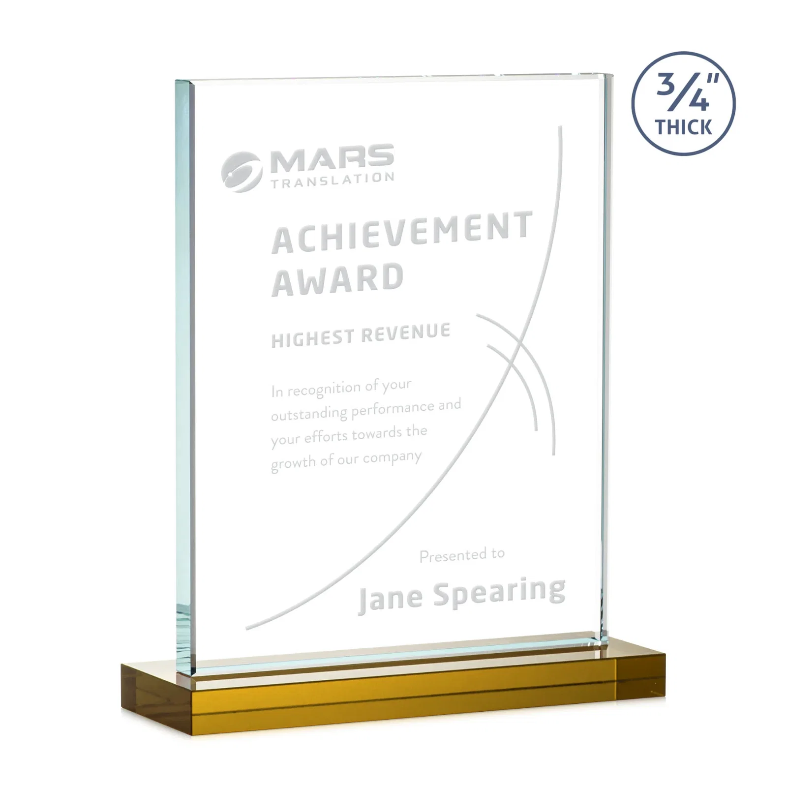 Promotional Jade Crystal Upright Award, 0.75 Inch Thick, Built For Deep Etching for safety achievement programs