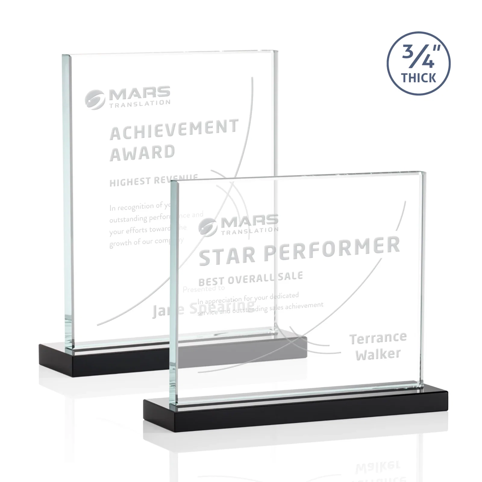 Branded Jade Crystal Upright Award, 0.75 Inch Thick, Built For Deep Etching for safety achievement programs