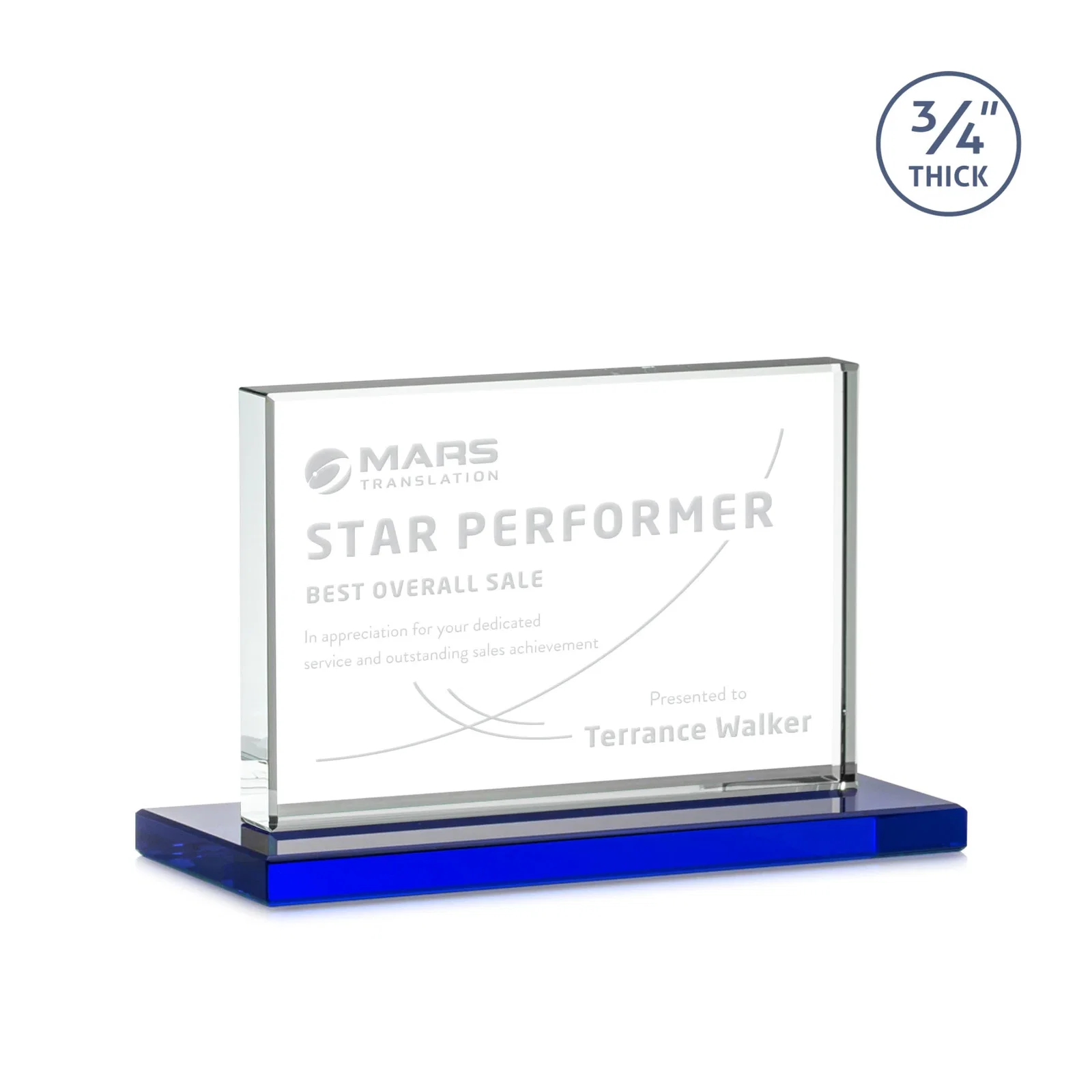 Custom printed Jade Crystal Upright Award, 0.75 Inch Thick, Built For Deep Etching for safety achievement programs