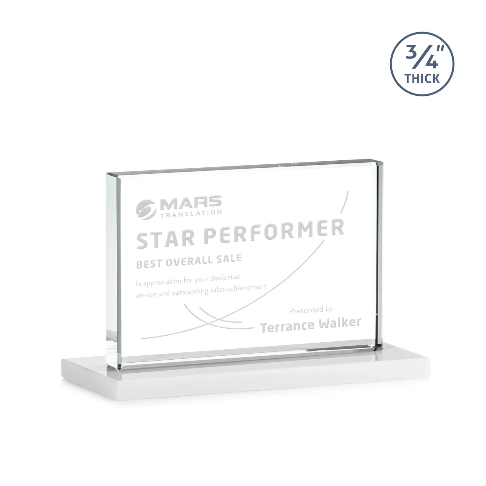 Custom Jade Crystal Upright Award, 0.75 Inch Thick, Built For Deep Etching, with your logo for team milestone celebrations