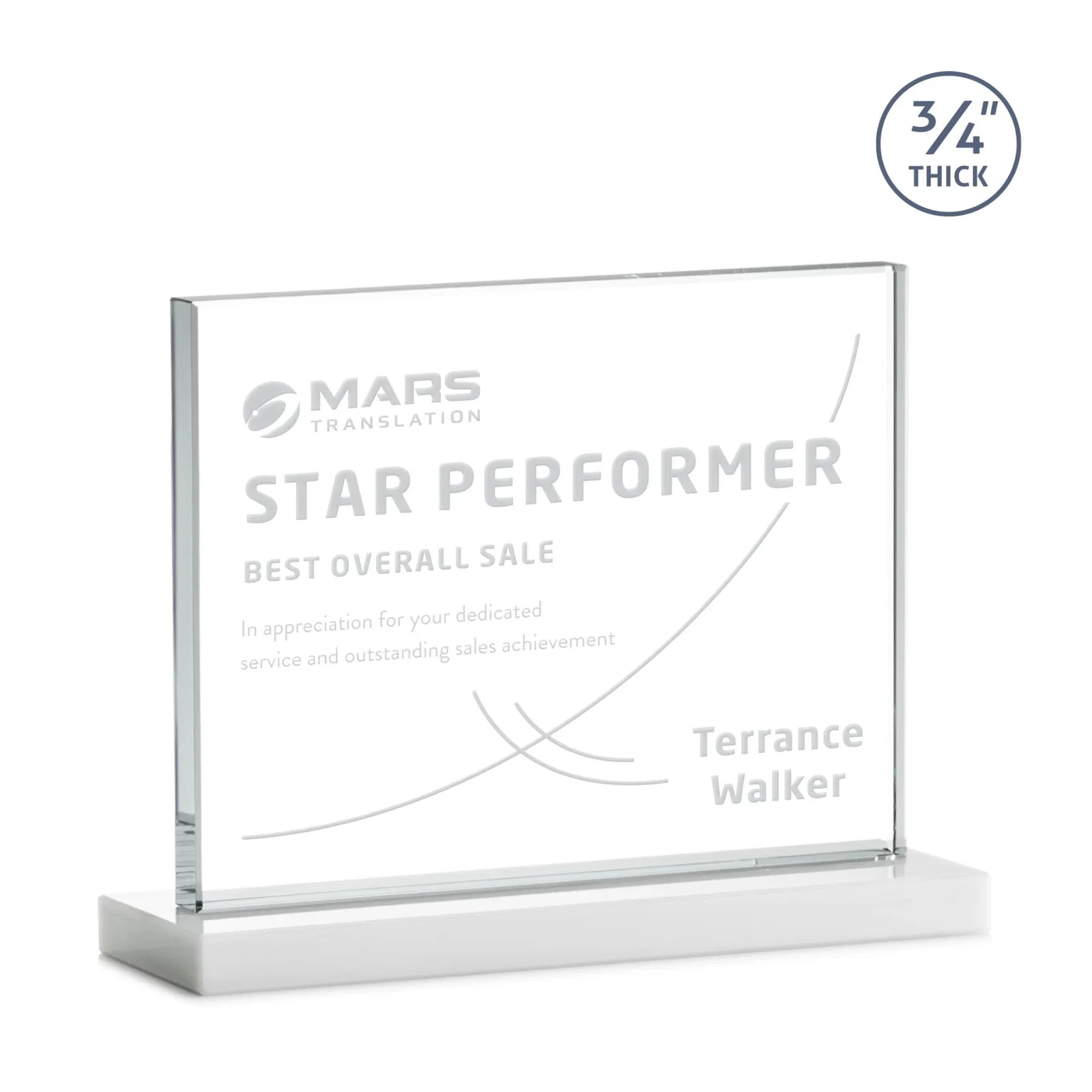 Custom Jade Crystal Upright Award, 0.75 Inch Thick, Built For Deep Etching, with your logo for safety achievement programs