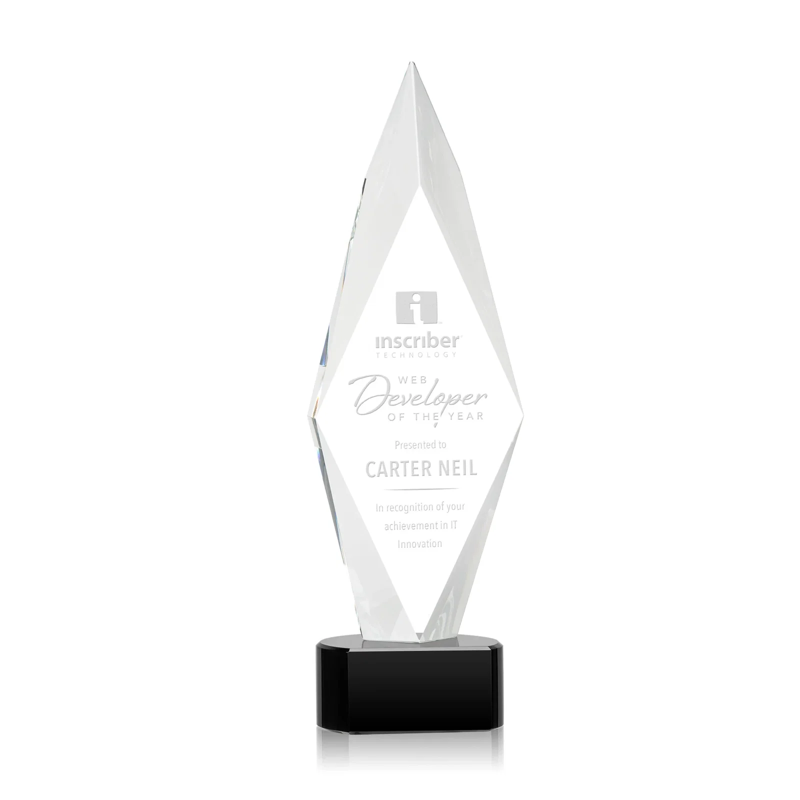 Custom Beveled Arrowhead Optical Crystal Award on Paragon Base for dealer and partner awards