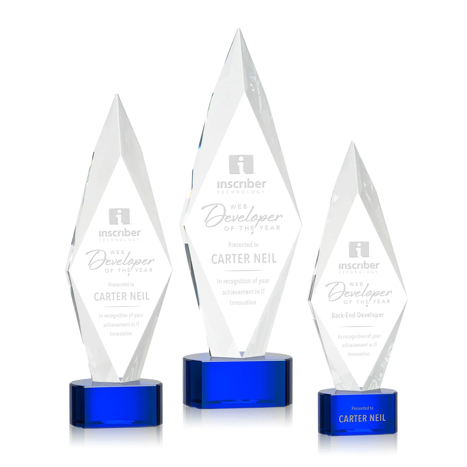Personalized Beveled Arrowhead Optical Crystal Award on Paragon Base for employee recognition