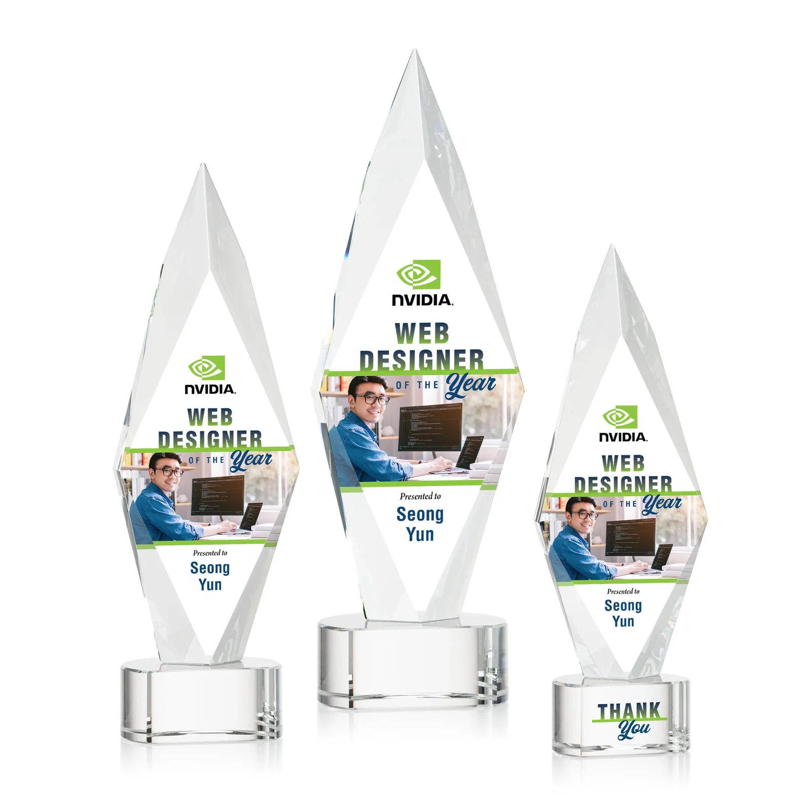 Personalized Beveled Arrowhead Optical Crystal Award on Paragon Base for retirement presentations